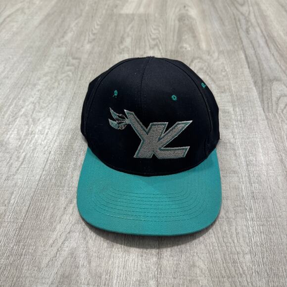 Vintage Kentucky Thoroughblades Snapback Hat Black Teal Ice Hockey 90s AHL
